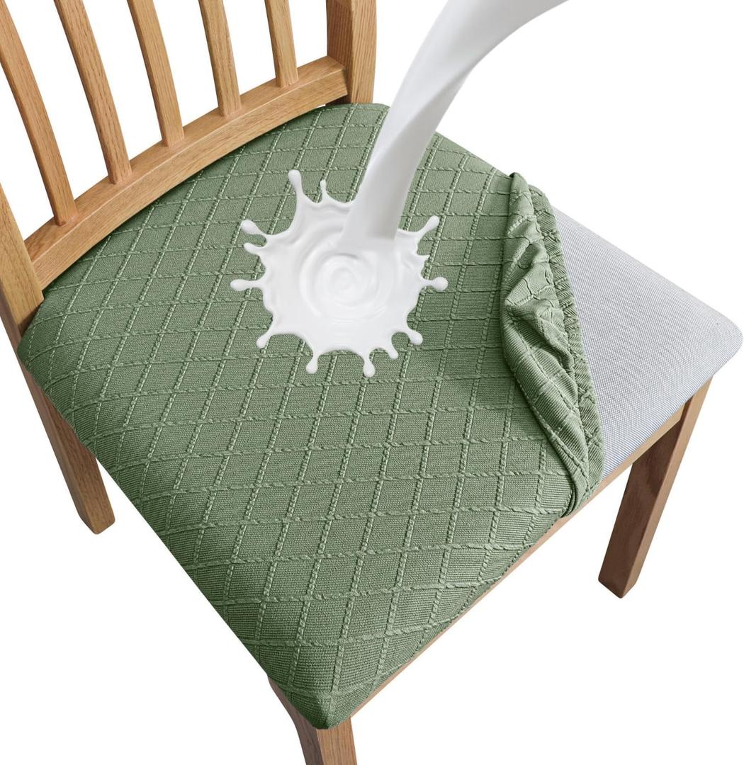 SPRINGRICO 100% Waterproof Seat Covers for Dining Room Chair Set of 2 Washable Seat Cushion Slipcovers Kitchen Chair Covers (2 Pack, Waterproof Dark Green)