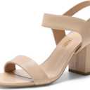 DREAM PAIRS Women's High Chunky Heels Square Toe Block Ankle Strap 3 inch Comfortable Heeled Sandals For Formal Wedding Party Dress (7.5, Nude)
