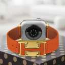 Leather Magnetic Bands Compatible with Apple Watch 11/10/9/8/7/6/5/4/3/2/1/SE/SE2/Ultra, Women Men Wristbands for iWatch 49mm/46mm/45mm/44mm/42mm/41mm/40mm/38mm (Orange+ Gold Buckle)