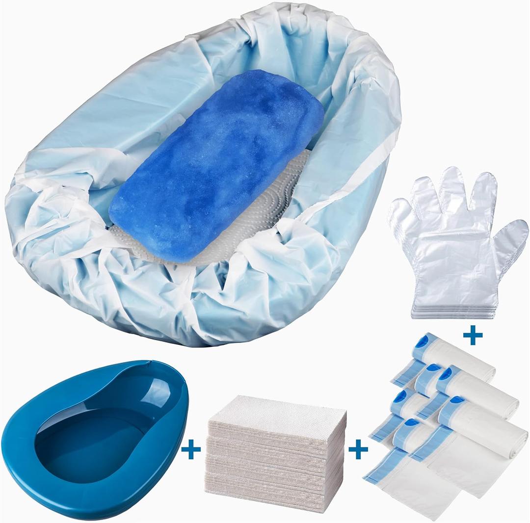 MINIVON Bedpan Set with 30 Disposable Liners, Super Absorbent Pads and Gloves - Pack 30 Count - Bed Pan for Elderly Women Females Bedridden Patients, Bedpan for Men