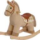 Rock My Baby Rocking Horse for Toddlers 18M+, Light Brown Plush Ride-On Horse Toy with Realistic Galloping Sounds, Upgraded Wooden Rocker for Boys and Girls, 25.2"L x 13.38"W x 14.56"H