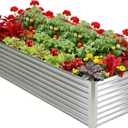 Galvanized Raised Garden Bed Kit Outdoor Patio,8x4x2ft Large Rectangular Metal Planter Boxes,Deep Root Box Planter for Gardening, Vegetables, Flowers, Herbs, 1 Pack, Silver