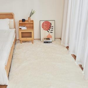 YOBATH Fluffy Shag Area Rugs 3x5 Feet, Indoor Shaggy Fuzzy Bedside Rugs for Living Room Bedroom Kids Room, Anti-Slip Rug for Boys Girls Room Decor, Cream White 