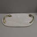 Deco 79 Marble Oval Tray with Gold Twisted Leaf Handles, 20" x 10" x 2", White