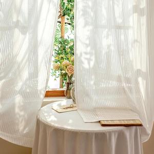 Jilron Vertical Stripe Sheer Curtains, Light Filtering for Privacy, Elegant Home Decoration for Bedroom, Kitchen (White-38 W x 84" L-2 Panels)