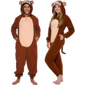 Funziez! Slim Fit Adult Onesie - Animal Halloween Costume - Plush Unisex One Piece Cosplay Suit for Women and Men (Medium, Monkey)