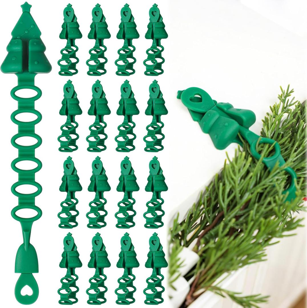 24 Pcs Christmas Garland Decorative Hanger for Mantle Banister Ties Christmas Tree Garland Hold Adjustable Bendable Wreath Fireplace Stocking Holder for Xmas Stair Indoor (Green)