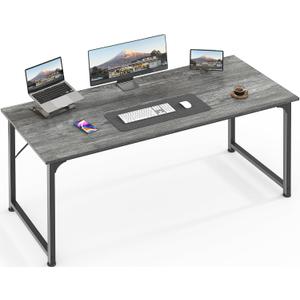 Huuger Computer Desk, 55 Inch Home Office Desk, Gaming Writing Work from Home Study Desk, Large Legroom, Sturdy Metal Frame, Modern Simple, Grey