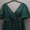 Plus Size Women's V Neck Ruffles Flutter Sleeve Embroidered Lace A Line Maxi Dress for Wedding Party Evening (1XL)