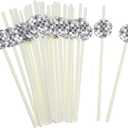 Vesici 100 Pcs Disco Ball Straws 70s Glittery Silver Ball Paper Straws Wedding Birthday Party Disposable Disco Decorations for 70s Retro Theme Bachelorette Party Supplies 0.24 x 7.76 Inches