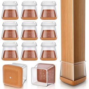 Chair Leg Floor Protectors Square Chair Leg Protectors for Hardwood Floors Silicone Caps Felt Strengthen Bottom Protection Non Slip Reduce Noise 32 Pack Clear Square M Fit:13/16" ~ 1" (20~26mm) (Square Medium, Clear-32pcs)