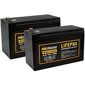 Nermak 2 Pack 12V 10Ah Lithium Ion LiFePO4 Deep Cycle Battery, 2000+ Cycles Rechargeable Battery for Solar/Wind Power, UPS, Scooters, Lighting, Power Wheels, Fish Finder Built-in 10A BMS