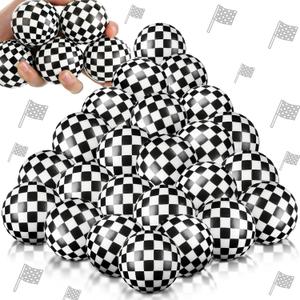 Soulchen 24 Pcs Race Cars Party Favors 1.97'' Stress Balls Black and White Checkered Sensory Fidget Toys Gifts for Kids Squeeze Anxiety Fidget Sensory Balls Birthday Party Favors Supplies