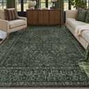 Lahome Floral Washable 8x10 Rugs for Living Room, Green Boho Bedroom Office Rug, Vintage Non Slip Non Shedding Stain Resistant Floor Carpet for Dining Room Home Decor