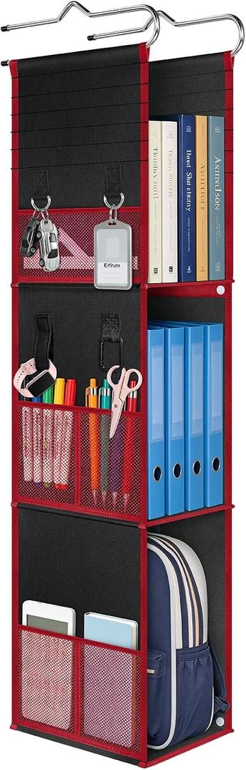 Syeeiex Hanging Locker Organizer, Locker Shelf, Black and Red, 3 Tier