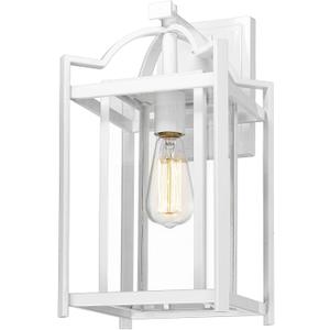 Large Outdoor Wall Lantern Sconce, 16.3 Inch Tall Modern Outdoor Wall Light Fixture, Anti-Rust Exterior Lighting Lamp, Waterproof Exterior Lighting with clear glass for Porch, Entryway, Garage (White)