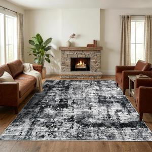 9x12 Modern Abstract Area Rug, Soft Washable Non-Slip Stain Resistant Large Carpet for Living Room Bedroom Dining Room Nursery Home Office, Black Gray