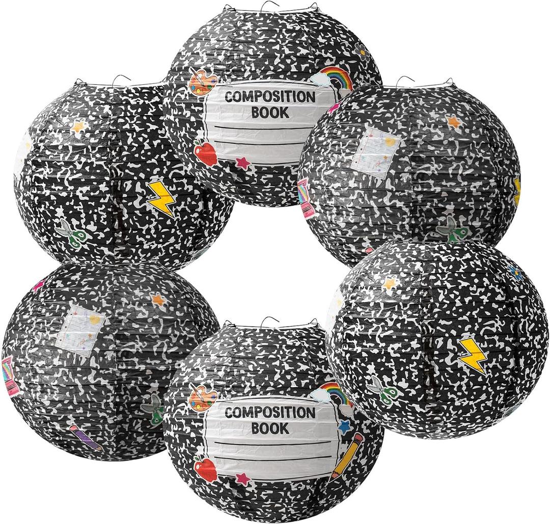 6 Pcs Composition Notebook Paper Lanterns Classroom Decor, Black Colored, 10 Inch