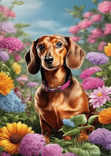 Dachshund 1000 Piece Puzzle Perfect Puzzle for Adults, Flower and Dog Art Fun Indoor Activity Beautiful Gifts, Beautiful Decoration 20x28in