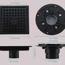 6 Inch Square Shower Drain Kit, Matte Black 304 Stainless Steel with Removable Grate & Hair Strainer for Tile-in Installation and ABS Flange