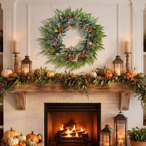 32 Inches Large Fall Wreath for Front Door, Artificial Eucalyptus Wreath
