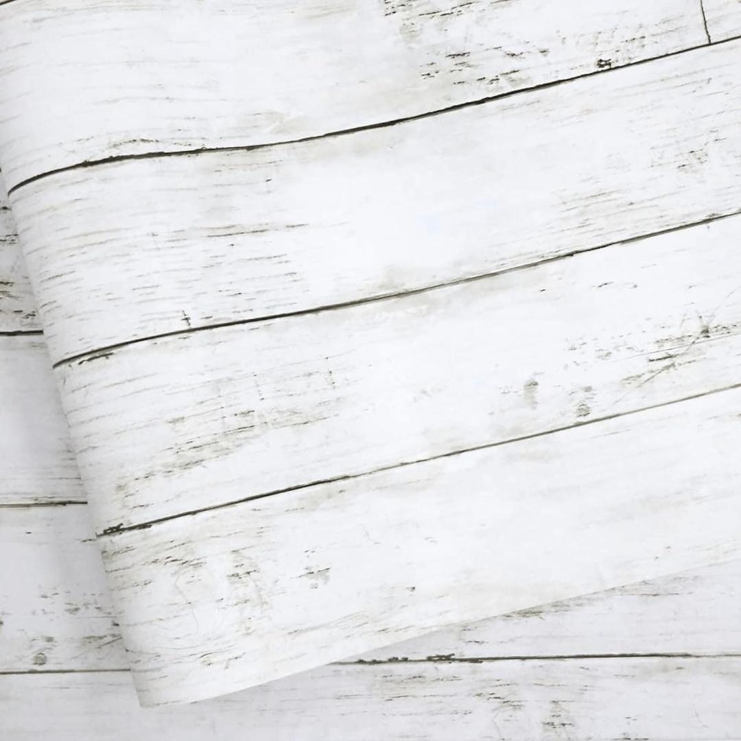 Abyssaly White Gray Wood Paper 17.71 in X 1003.9 in Self-Adhesive Removable Peel and Stick Wallpaper Decorative Wall Covering Vintage Wood Panel Interior Film for Home Decoration