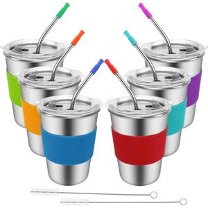Stainless Steel Kids Cups, 6 Pack 12oz Leak Proof Kids Straw Cup Sippy Tumblers with Lid and Straw, Unbreakable Water Drinking Glasses, BPA-Free Metal Mug for Toddler Children Adult Indoor Outdoor