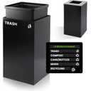 Alpine Commercial Indoor Recycle Bin - 29 Gallon Modern Looking Black Recycle Bin, Office Recycling Bins, Metal Trash and Recycling Container with Stickers & 3 Optional Lids (lid Sold Separately)