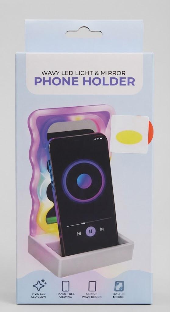 2 x Wavy LED Light & Mirror Phone Holder