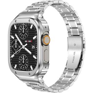 MioHHR Stainless Steel Watch Band with Case Compatible with Apple Watch Ultra3/2/1 Series 11 10 9 8 7 6 5 4 3 2 1 SE3/2/1, Metal Strap with Protective Cover for iWatch 49mm(Ultra 3 2 1） Men