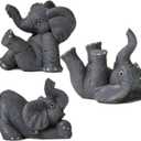Set of 3 Grey Resin Small Elephant Statues - Home Decor Collection, Gift, Animal Figurines, Feng Shui Decor for Home and Office (Gray)