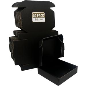 Small Shipping Boxes 4x4x1, Set of 50, Black Corrugated Cardboard Box (YD441-50BK)