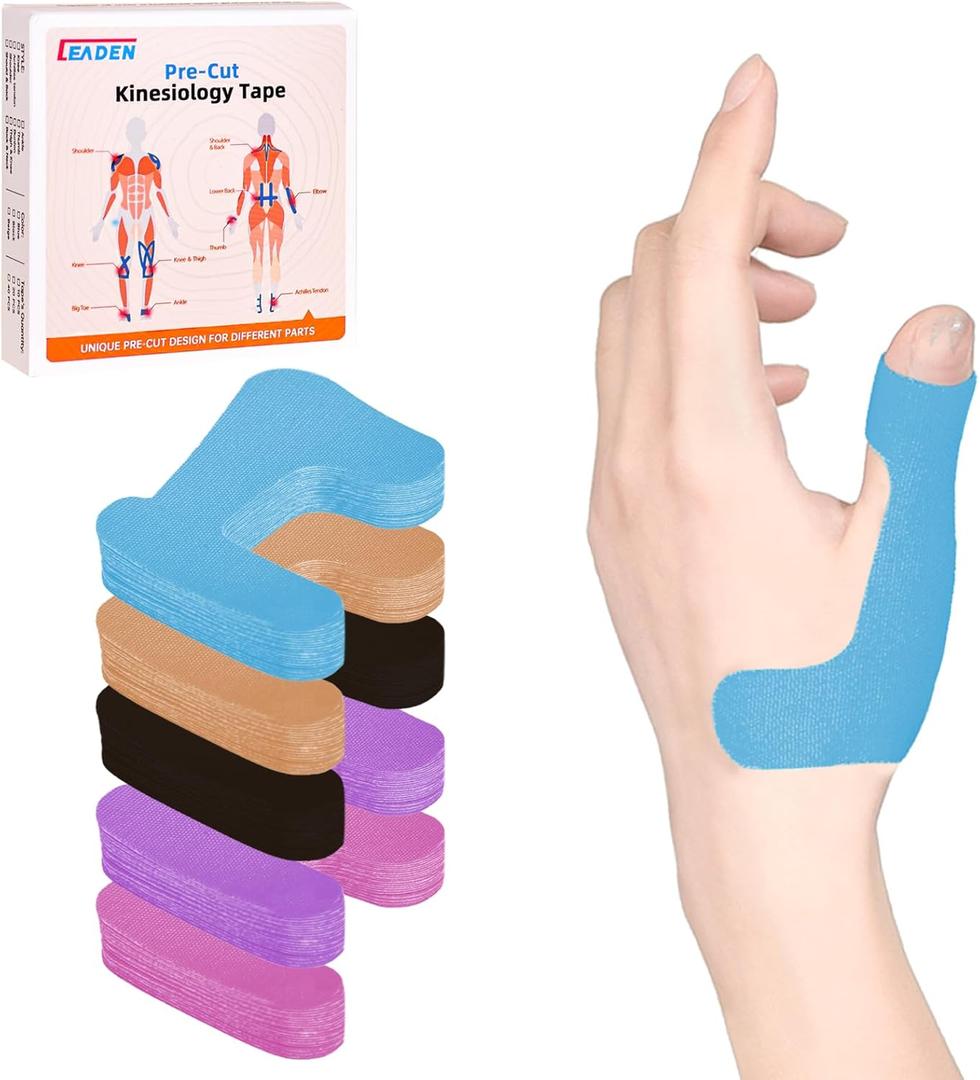 IEADEN Precut Kinesiology Tape for Thumb (Left Hand), 40 Pcs - Thumb Support & Stability, Thumb Pain Relief Athletic Tape - Waterproof & Elastic, Breathable Hypoallergenic Latex-Free Tape, Blue