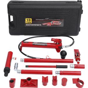 10 Ton Porta Power Kit with Wheeled Storage Case, Hydraulic Jack Kit Ram Pump & 4.6 Ft/1.4 m Oil Hose for Automotive, Garage, Farm, Heavy Equipment