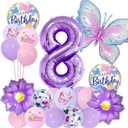 8th Butterfly Birthday Balloon DecorationsButterfly Birthday Decorations for Girls 8th Theme Birthday Party Decoration Supplies (20Pcs purple 8)