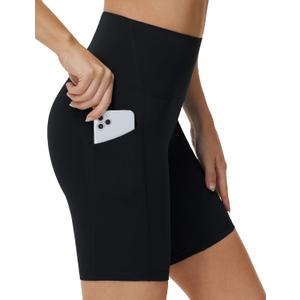 THE GYM PEOPLE Women's High Waist Workout Shorts Stretchy Tummy Control Yoga Biker Running Shorts with Pockets (Black), Size S