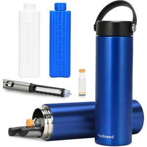Medineed Insulin Cooler Travel Case TSA Approved, Portable Medication Cooler with Ice Packs, Refrigerated Diabetes Travel Organizer for 1-4 Pens and Diabetic Supplies (Blue)
