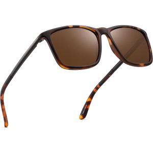 JIM HALO Polarized Driving Sunglasses Retro Square UV protection Classic Sun Glasses Men (Tortoise Frame / Polarized Brown Lens)