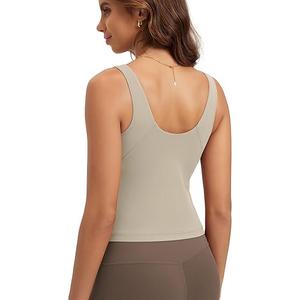 ODODOS Cloud Feeling Tank Bra for Women U Back Wirefree Longline Sports Bra Yoga Crop Top L