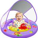 Baby Pool Float with Canopy, Inflatable Baby Swim Float with UPF50+ Sun Protection, Toddler Infant Pool Float with Toy Play Console Adjustable Safety Seat for Kids Girls Boys Aged 6-36 Months