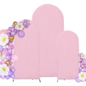 Set of 3 Wedding Arch Cover Spandex Fitted Stretchy Arch Stand Covers,2-Sided Round Top Chiara Backdrop Cover for Party Birthday Banquet Baby Shower Arch Decoration (4ft,5ft,6ft Pink)
