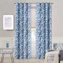 DriftAway Julia Blackout Curtains for Bedroom Navy Floral Watercolor Pattern Double Layer Thermal Insulated Sound Reducing Room Darkening Drapes for Living Room Grommet 2 Panels Each W52 x L108 Navy
