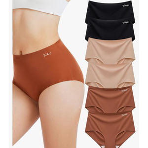 6 Pack Womens Underwear High Waisted Seamless Full Coverage Briefs No Show Ladies Panties (Regular & Plus Size) M