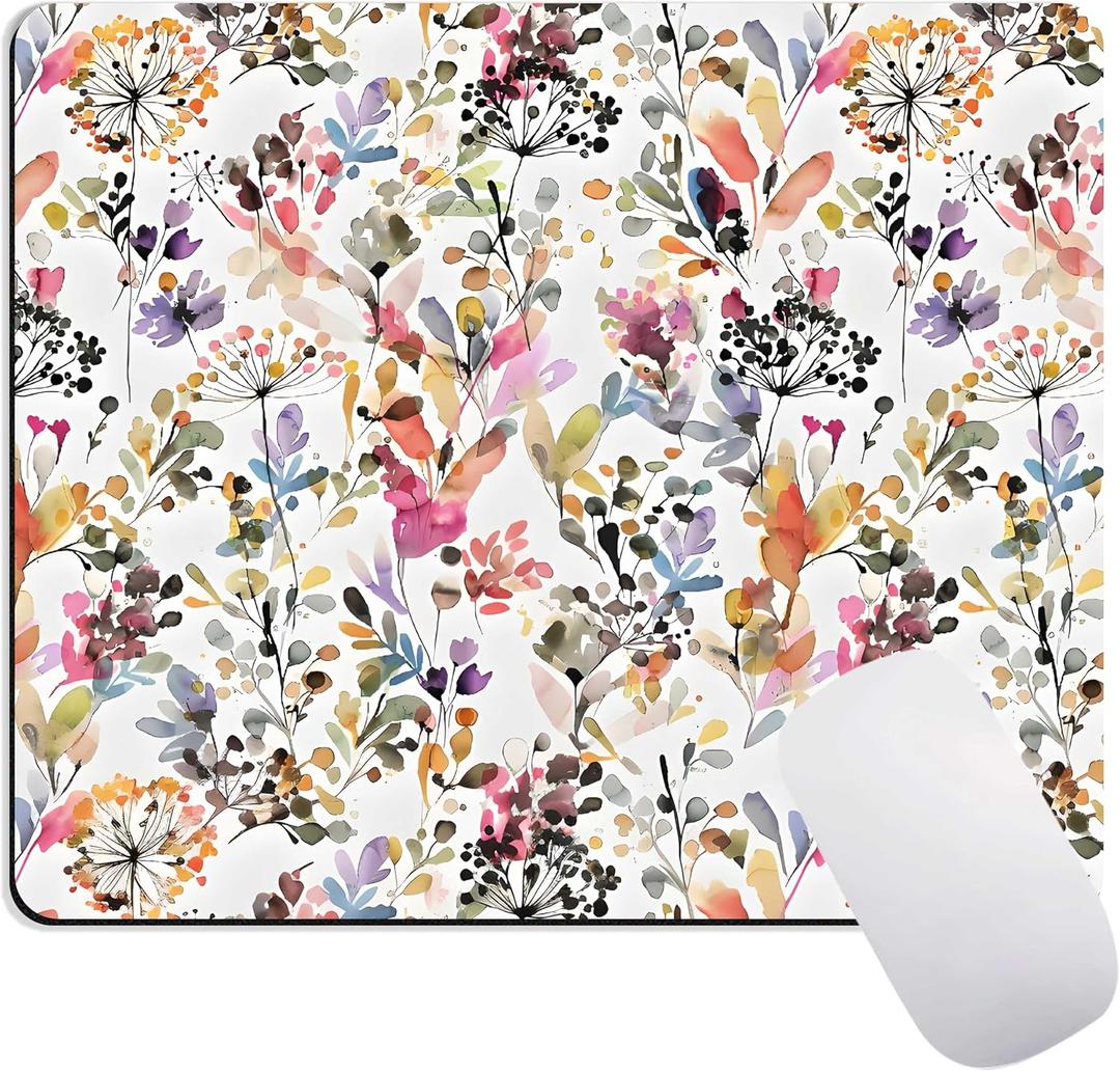 Watercolo Flowers Mouse Pad, Floral Patterns Mousepad for Desk. Premium-Textured Mouse Mat, Non-Slip Rubber Base Mousepad for Laptop, Computer & Pc