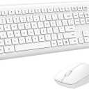 Wireless Keyboard and Mouse Combo, Full Size Silent Ergonomic Keyboard and Mouse, Long Battery Life, Optical Mouse, 2.4G Lag-Free Cordless Mice Keyboard for Computer, Mac, Laptop, PC, Windows(White)