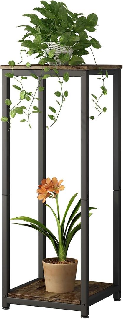 YIZAIJIA Plant Stand Indoor Corner Tall 2 Tier Metal Modern Flower Storage Plant Shelf Holder for Living Room Balcony Garden, Black (2 Tier-Black)