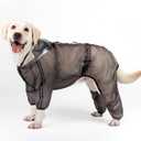 Olsa Dog Raincoat, Dog Hooded Slicker Poncho, 4 Legs Rain Jacket with Reflective Stripe, Transparent Water Proof Resistant Rain Snow Clothes for Small Medium Large (Black, L)