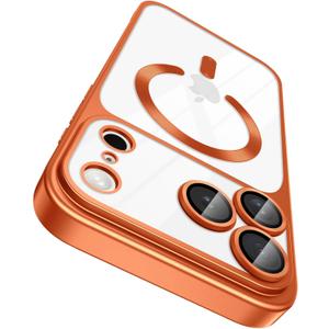 Magnetic Case for iPhone 17 Pro Max with Camera Control Button, Compatible with Magsafe Clear Matte Soft Plated for Women Men, Cover Lens Protector Slim Phone Case for iPhone 17 Pro Max Orange