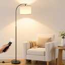SIBRILLE Floor Lamp with Linen Shade, Arc Dimmable Tall Standing Lamp with Remote Control, Modern Floor Reading Light for Living Room Bedroom Office Corner, 9W LED Bulb Included