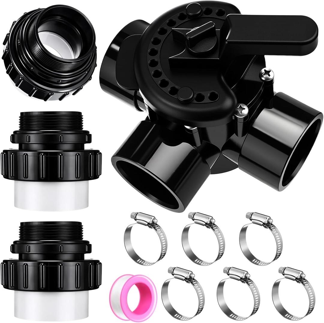 DoubleFill 3 Way Pool Diverter Valve 2" - 2.5" 3 Port Valve Compatible with 263028, 3 Pcs 2" MlP x 2" CPVC Hi Temp Unions and Adjustable Hose Clamps Compatible with Pentair Whisperflo Pumps
